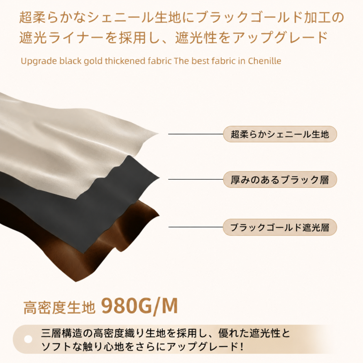 【オーダー可】静寂シェニールの高遮光カーテン
