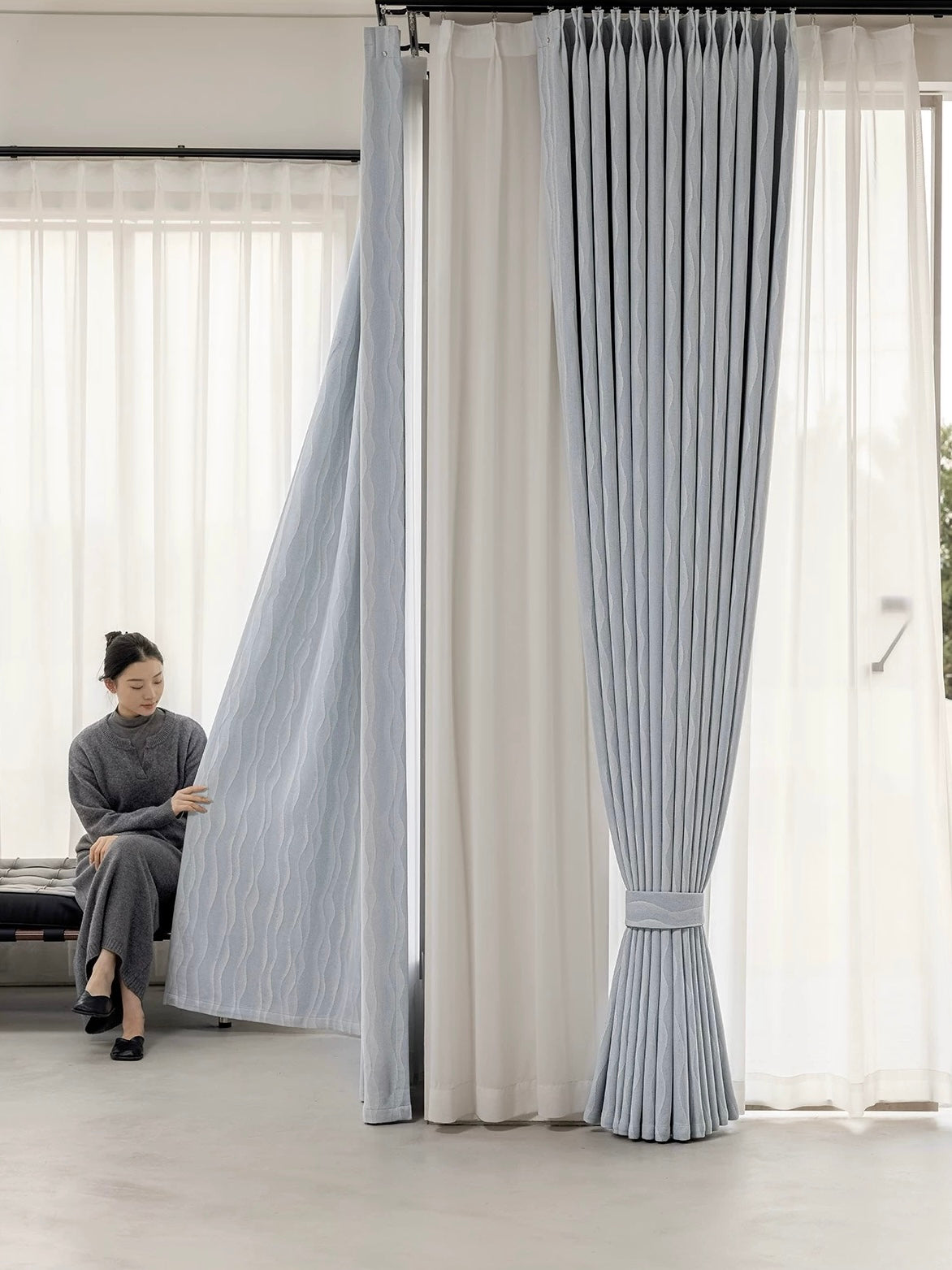 【オーダー可】シェニール水波織遮光カーテン